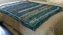 Crochet Blanket in Neon Blue, Purple & Gray