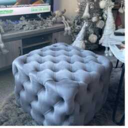 Handmade Chesterfield Plush Velvet Footstool - Tufted Cube Ottoman - 52x52x37cm - thumbnail 3