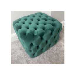 Handmade Chesterfield Plush Velvet Footstool - Tufted Cube Ottoman - 52x52x37cm - thumbnail 1