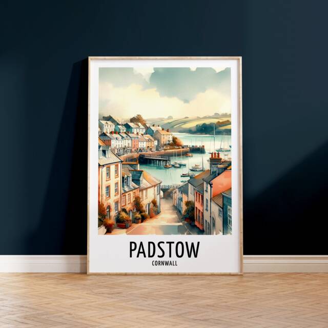 Padstow Travel Print - Watercolour Poster Design - Wall Artwork Cornwall Gifts Home Decor Art Gift England Beach Picture - image 1