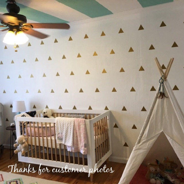 100 Gold Metallic Triangle Wall Stickers, Triangle Decals, Triangles, Decoration Confetti, Nursery Decals - image 1