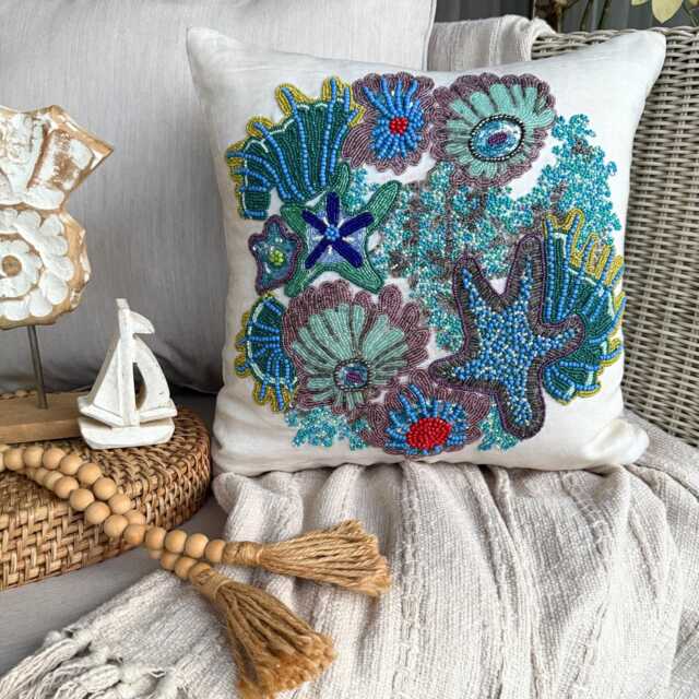 "Cotton Linen Blue Sea Creatures Pattern, 16""x16" - image 1