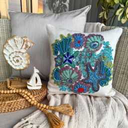 "Cotton Linen Blue Sea Creatures Pattern, 16""x16" - thumbnail 2