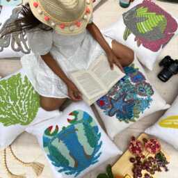 "Cotton Linen Blue Sea Creatures Pattern, 16""x16" - thumbnail 3