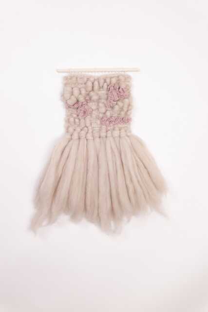 Handwoven Wall Hanging . Light Gray & Powder Pink - Tapestry Weaving Art Tissage Mural Wandbehang - image 1