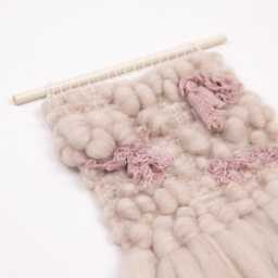 Handwoven Wall Hanging . Light Gray & Powder Pink - Tapestry Weaving Art Tissage Mural Wandbehang - thumbnail 2