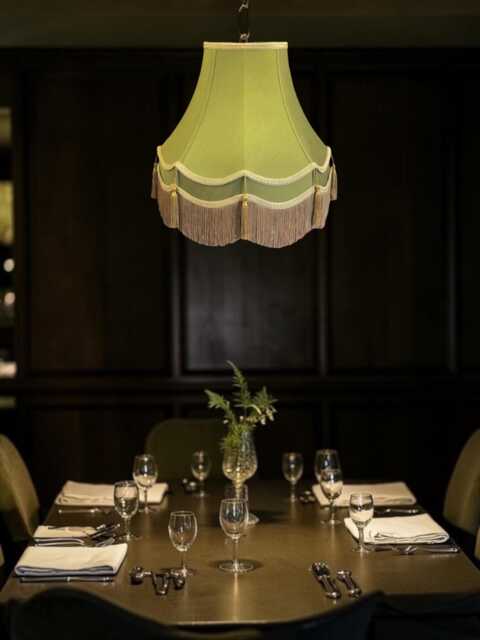 Olive Green Lampshade With Gold Fringe Traditional Handmade in Britain - image 1