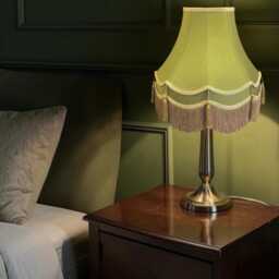 Olive Green Lampshade With Gold Fringe Traditional Handmade in Britain - thumbnail 3