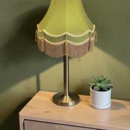 Olive Green Lampshade With Gold Fringe Traditional Handmade in Britain - thumbnail 2