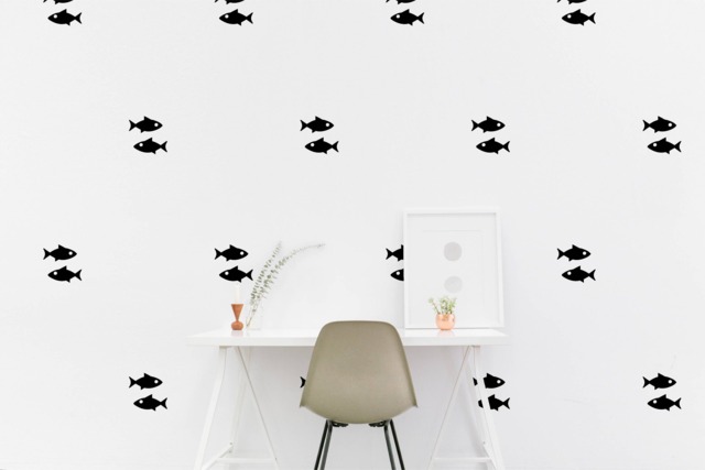 Fish Wall Decal Kids Room Nautical Fishy Wall Sticker, Bedroom Office Pattern Wallpaper Vinyl Decals, Bar Stickers Home Decor - image 1