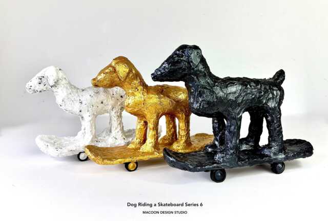 Dog On Skateboard Sculpture Handmade Animal Folk Art - image 1