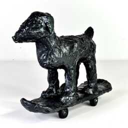 Dog On Skateboard Sculpture Handmade Animal Folk Art - thumbnail 3