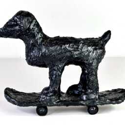 Dog On Skateboard Sculpture Handmade Animal Folk Art - thumbnail 2