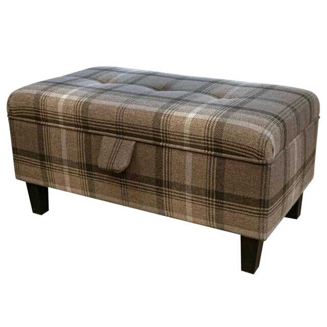 Luxe Brown Tartan Storage Footstool - Buttoned Ottoman Handmade in Britain - image 1