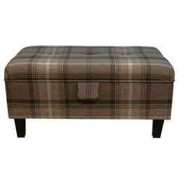 Luxe Brown Tartan Storage Footstool - Buttoned Ottoman Handmade in Britain - thumbnail 3