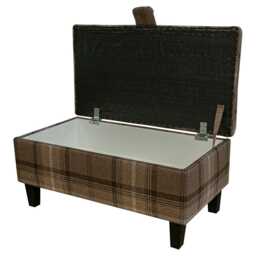 Luxe Brown Tartan Storage Footstool - Buttoned Ottoman Handmade in Britain - thumbnail 2