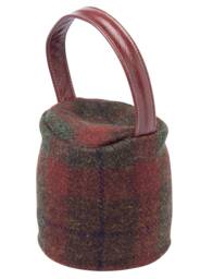 Harris Tweed 100% Pure New Wool Round Doorstop Cover With Real Leather Handle - Forest Check