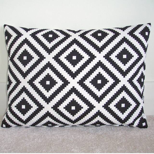 "Black & White Pillow Cover Aztec Diamond 12x16 12x20 Bolster Oblong Cushion Case Sham Pillowcase 16"" 20"