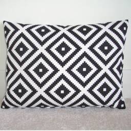 "Black & White Pillow Cover Aztec Diamond 12x16 12x20 Bolster Oblong Cushion Case Sham Pillowcase 16"" 20"