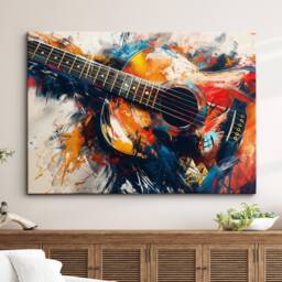 Colorful Guitar Abstract Oil Painting Musical Instrument Wall Art Framed Canvas Poster Print Home Kitchen Living Bedroom Decor Music Gift - thumbnail 1