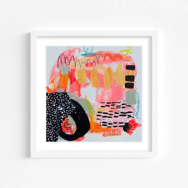 Original Painting On Paper, Modern Collage Artwork, Gift For Abstract Art Lovers, Small Neon Pink Wall Decor - image 1
