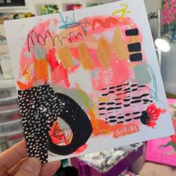 Original Painting On Paper, Modern Collage Artwork, Gift For Abstract Art Lovers, Small Neon Pink Wall Decor - thumbnail 2