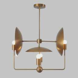 Mid Century Modern Sputnik Chandelier, Brass Finish, Disc Shade Pendant Light - thumbnail 3