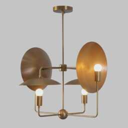 Mid Century Modern Sputnik Chandelier, Brass Finish, Disc Shade Pendant Light - thumbnail 2