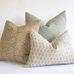 Floral Block Print Linen Pillow Cover Black Beige Farmhouse Decor - Billie - thumbnail 3