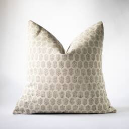 Floral Block Print Linen Pillow Cover Black Beige Farmhouse Decor - Billie - thumbnail 1
