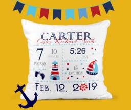 Sailboat Baby Stats Pillow-Birth Announcement-Nursery Decor-Baby Pillow-Nautical-Keepsake Pillow-Personalized Pillow-New Baby-Sailor