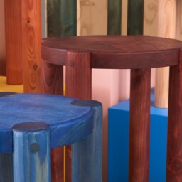 Orange Wood Stool Handmade Scandinavian Plant Stand Or Seating - thumbnail 3