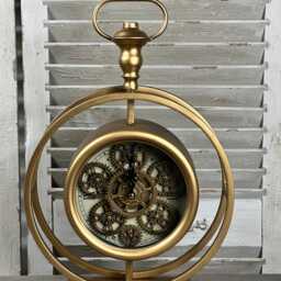 Cog Clock Brass Gold Desk Clock On Stand Roman Numerals Behind Glass Styled Animated Design - thumbnail 2