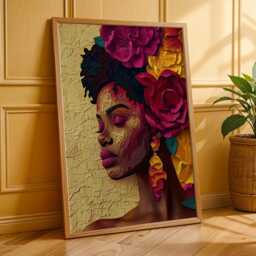 Black Woman Floral Portrait - Afrocentric Wall Art Modern African Print - Poster Only - thumbnail 3