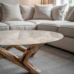 Marble Imitation Glass Table Top, Creamy Durable Tempered Tabletop, Round Cover - thumbnail 3