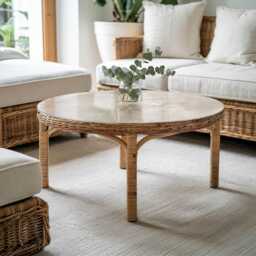 Marble Imitation Glass Table Top, Creamy Durable Tempered Tabletop, Round Cover - thumbnail 1