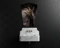 Carrara White Marble Sink With Backsplash, Wall Mount Sink, Custom Hand Carved Wash Basin - thumbnail 1