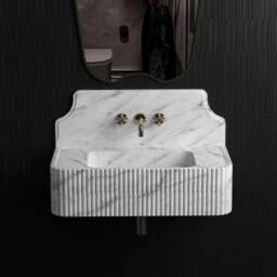 Carrara White Marble Sink With Backsplash, Wall Mount Sink, Custom Hand Carved Wash Basin - thumbnail 2