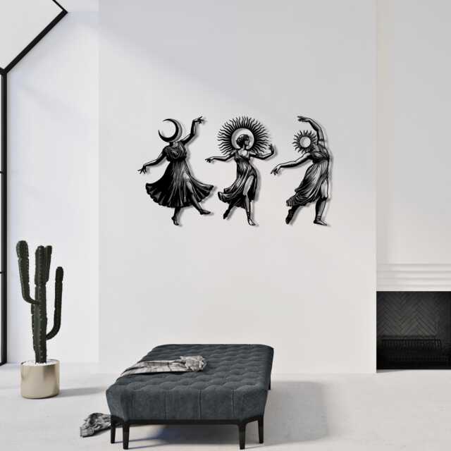 Triple Goddess Metal Wall Art Black Steel Celestial Decor, Witchy Silhouette - image 1