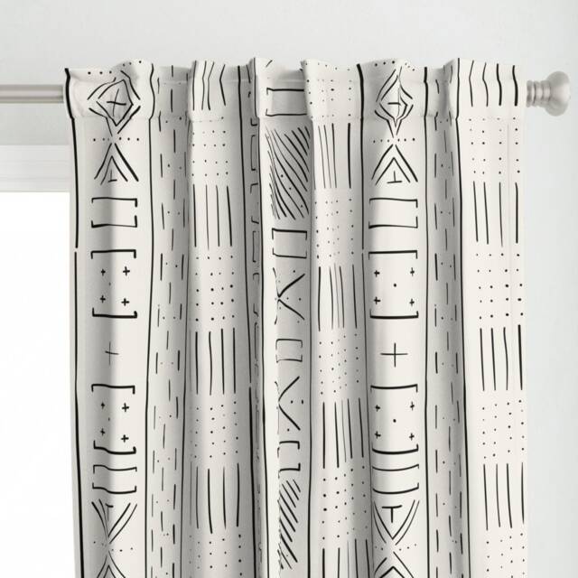 Neutral Geometric Curtain Panel - Mudcloth Minimal Rustic Custom Large Coconut By Michelleaitchison - image 1