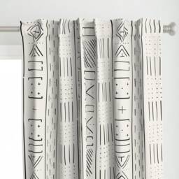 Neutral Geometric Curtain Panel - Mudcloth Minimal Rustic Custom Large Coconut By Michelleaitchison - thumbnail 1