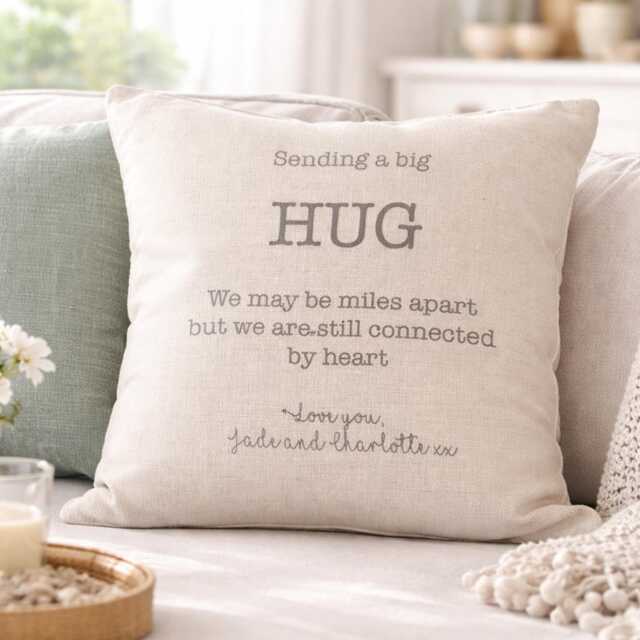 Personalised Sending You A Hug Cushion Gift, Miles Apart Friend Long Distance Moving Away Friendship Thinking Of - image 1