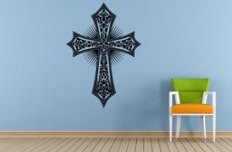 Cross Crest Tribal Pattern Religious Symbol Wall Or Car Vinyl Peal & Stick Removable Sticker Decal L1401 - thumbnail 1