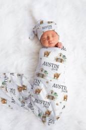 Farm Personalized Swaddle, Baby Blanket, Custom Name Hospital Shower Gift, Toddler - thumbnail 1