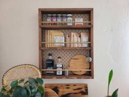 Farmhouse Wood Spice Rack/Wall Mount Kitchen Storage, Jar Shelf, Pantry Rustic Tea Coffee Shelf - thumbnail 1