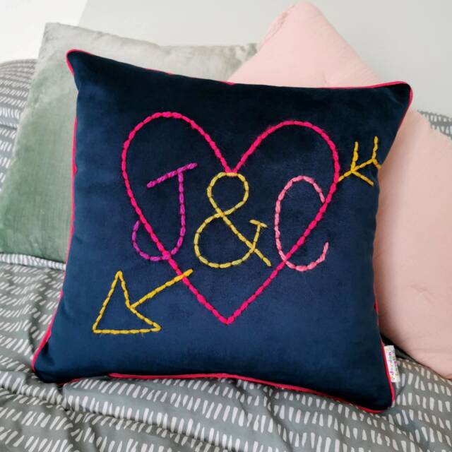 Love Heart Embroidered Velvet Cushion - image 1