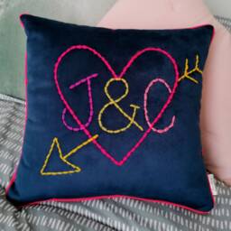 Love Heart Embroidered Velvet Cushion - thumbnail 2
