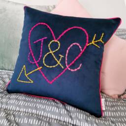 Love Heart Embroidered Velvet Cushion - thumbnail 3