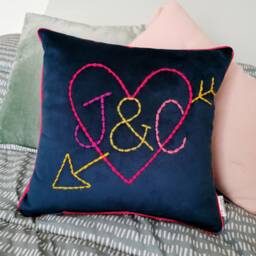 Love Heart Embroidered Velvet Cushion - thumbnail 1