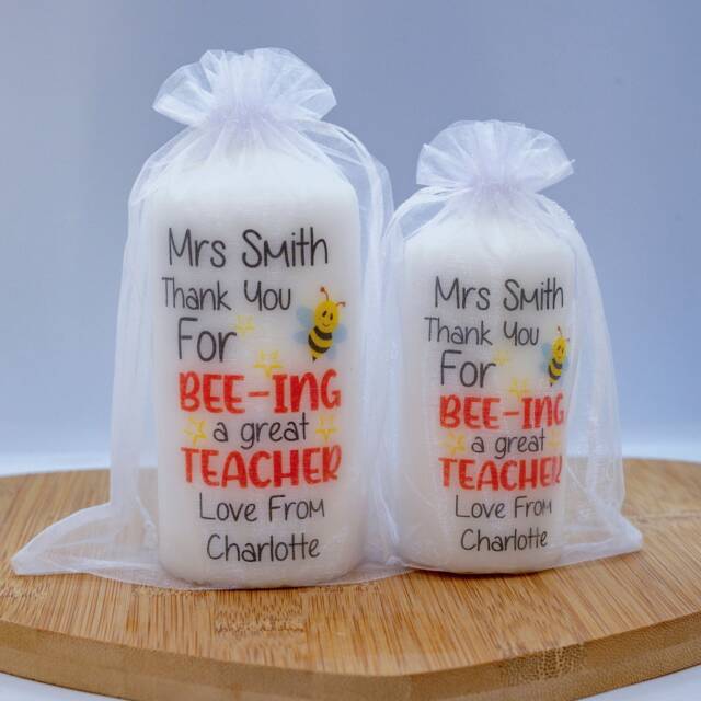 Thank You For Bee-Ing A Great Teacher Candle Personalised Assistant Friend Keepsake P069 - image 1